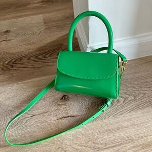 By Far mini super green semi patent leather bag